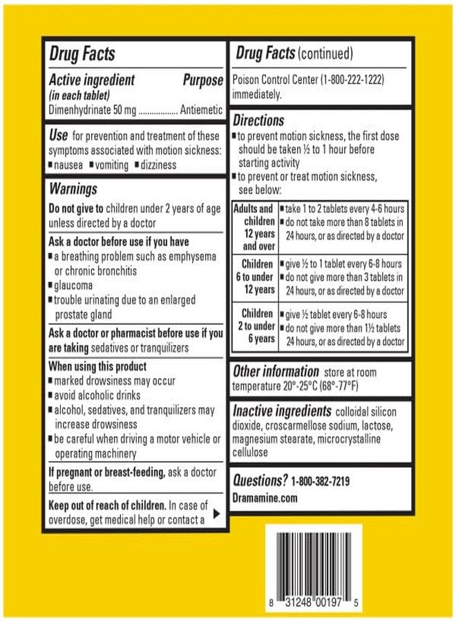 Dramamine Motion Sickness Relief, Original Formula, 36 Count (Pack of 5) - Image 3